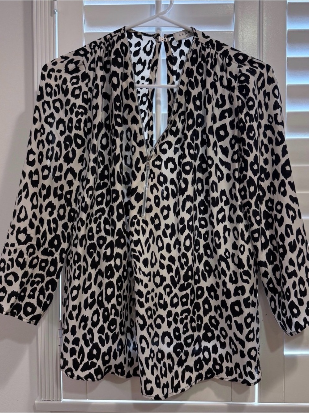 Sandro Black and White Leopard-Print Blouse
